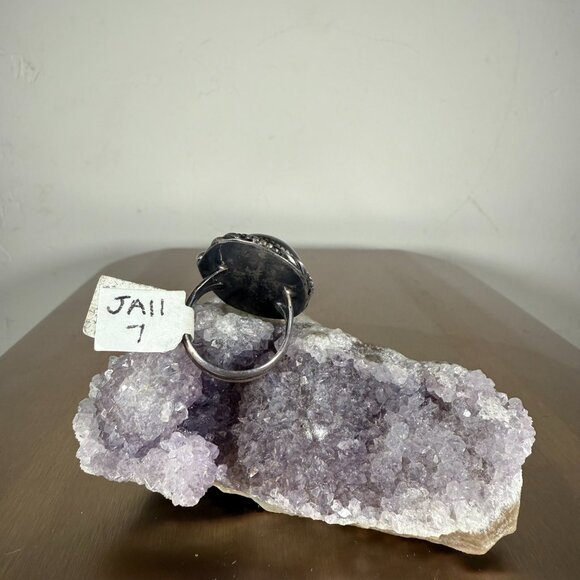 Sterling Silver Ring Gray Labradorite Oval Gemstone Elegant Jewelry Size 7 - Picture 4 of 5
